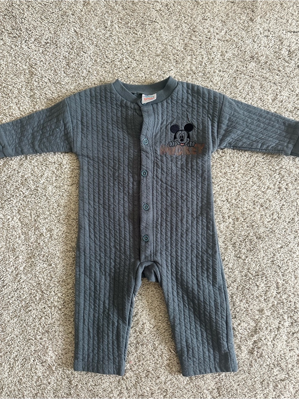 Disney Gray Quilted Mickey One-Piece Footie